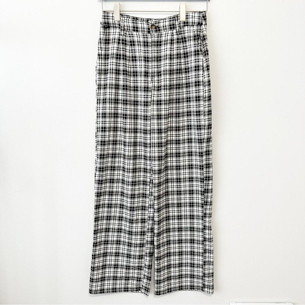 Hollister ultra high rise vintage baggy pants black and white plaid size 28 7L